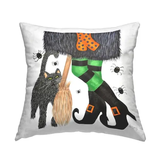Stupell Industries Halloween Witch & Black Cat Festive Throw Pillow {1}