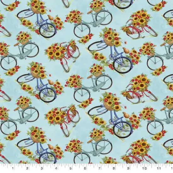 Susan Winget Bicycles & Tossed Floral with Sunflowers Cotton Fabric {1}