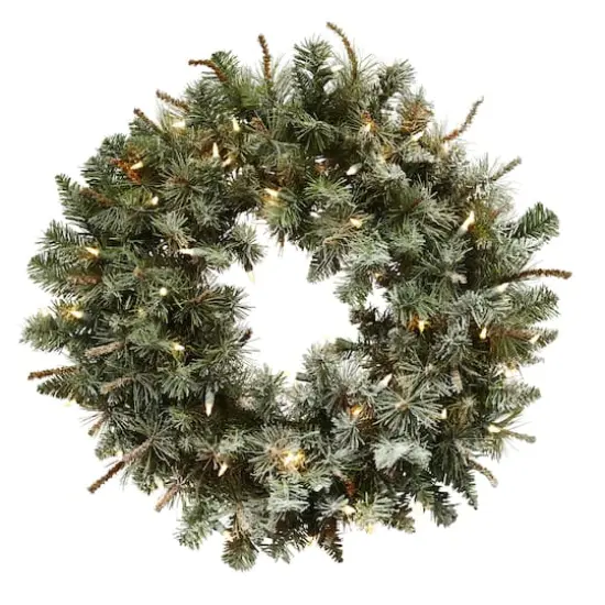 2.5ft. Pre-Lit Frosted Pine Wreath {1}
