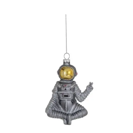 Hello Honey® 4.75" Silver & Gold Finish Glass Sitting Astronaut Ornament with Peace Sign & Glitter Design {1}