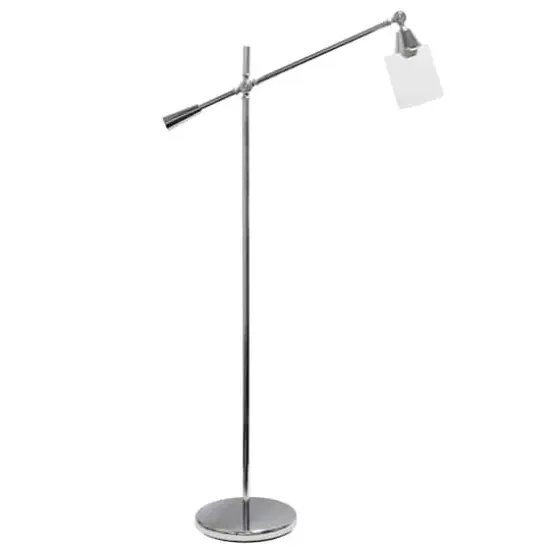 Lalia Home 4.6ft. Swing Arm Floor Lamp with Glass Cylindrical Shade Chrome {1}