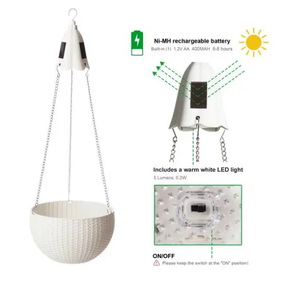 Glitzhome&reg; 30" White Solar Lighted Hanging Plastic Basket Planters, 2ct. {8}