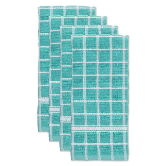 DII&reg; Solid Windowpane Terry Dishtowels, 4ct. Aqua {4}