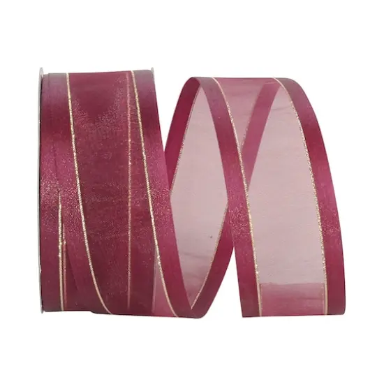 JAM Paper 1.5" x 25yd. Sheer Satin Edge Metallic Ribbon Burgundy {1}