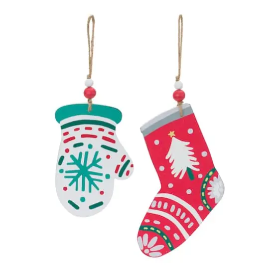 12ct. Assorted Wood Mitten and Stocking Ornaments Set {3}