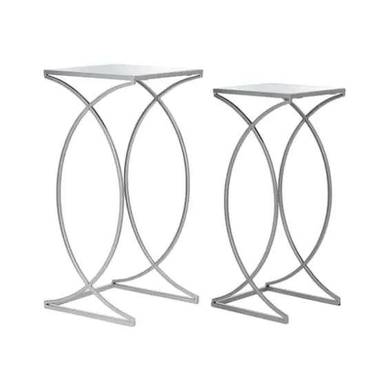 Glitzhome&reg; Metal Tall Accent Table with Glass Top Set Silver {1}