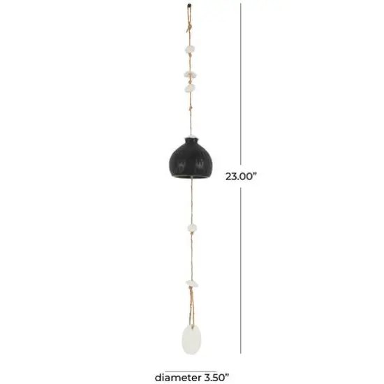 23" Black Ceramic Handmade Curved Bell Windchime with Cascading White Disks {6}