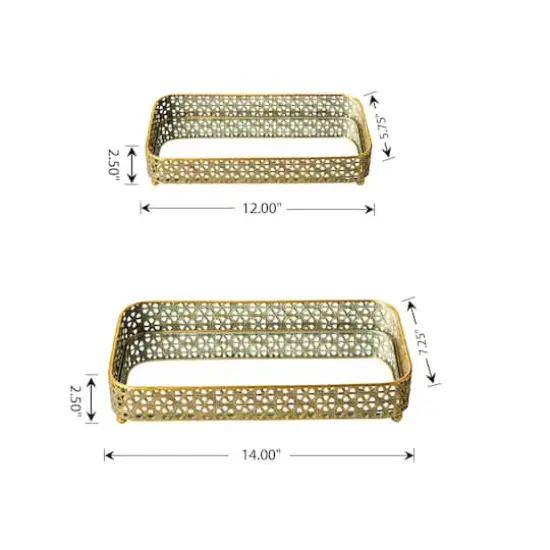 Glitzhome&reg; Gold Rectangle Metal Mirrored Decorative Trays Set {4}