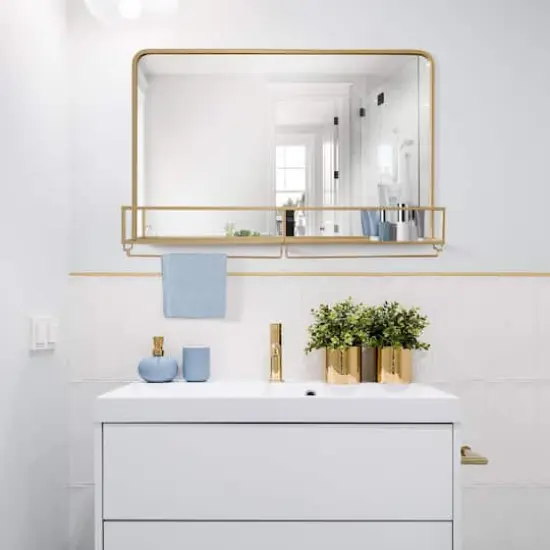 Gold Frame Rectangle Vanity Wall Mirror with Storage - 21.25" x 31.5" {3}