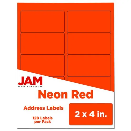 JAM Paper Standard Address Labels, 120ct. Neon Fluorescent Red {1}