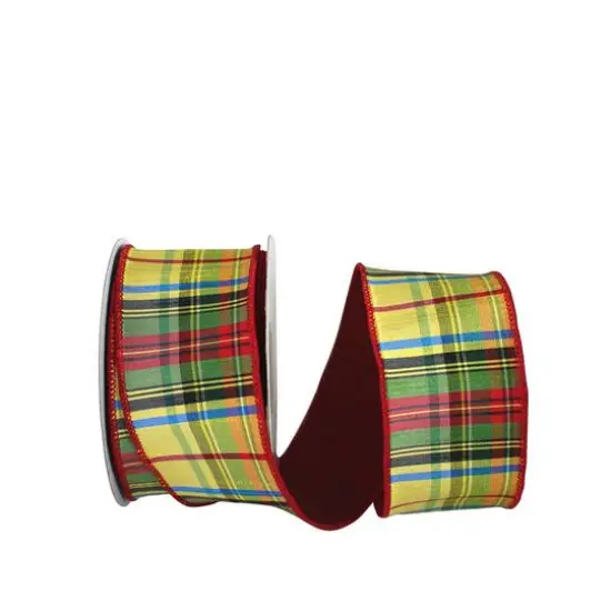 JAM Paper 2.5" x 10yd. Dupioni Wired Edge Sunshine Plaid Ribbon {1}