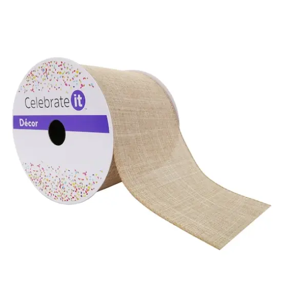 4" x 18ft. Faux Linen Wired Ribbon by Celebrate It&trade; Specialty {1}