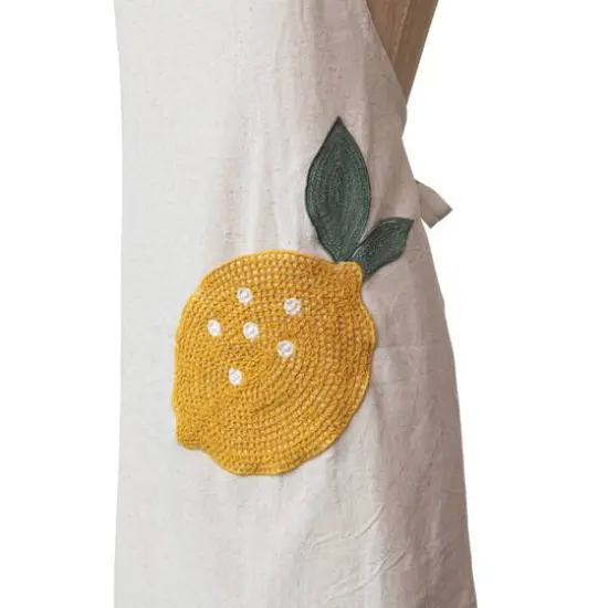 Hello Honey&reg; Embroidered Cotton & Linen Apron with Lemon Pocket {6}
