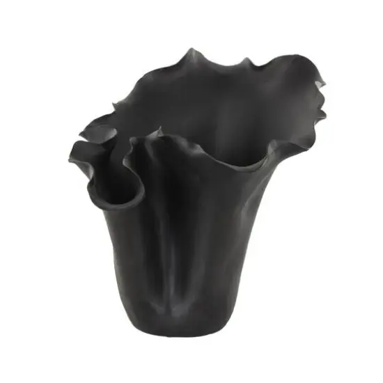 10" Black Abstract Floral Ceramic Vase {8}