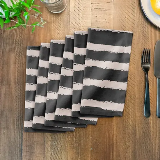 Stripes Cotton Twill Napkin Black/Pink {4}