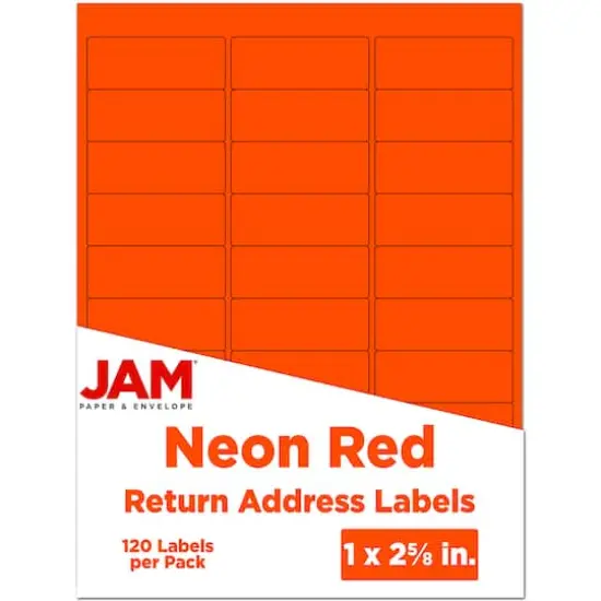 JAM Paper Standard Mailing Return Address Labels Neon Deep Red Orange {1}