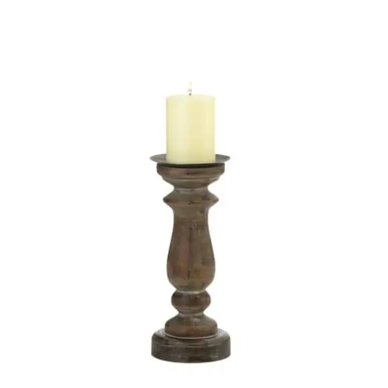 11" Antique-Style Wooden Candle Holder {3}