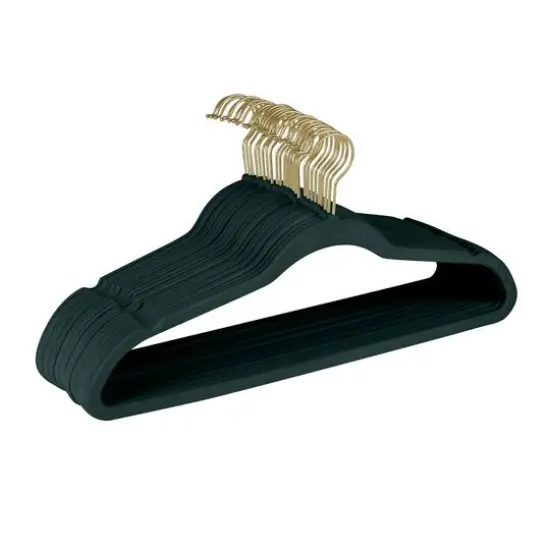 Simplify Slim Velvet Gold Hook Hangers, 25ct. Black {2}