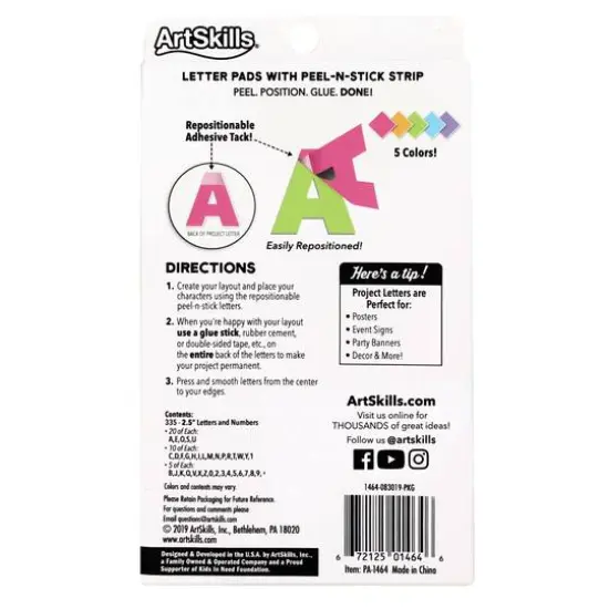 ArtSkills&reg; 2.5" Neon 335 Piece Paper Poster Letter Set {8}