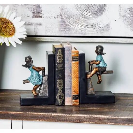 8" Brown Polystone Playing Children Bookends {11}