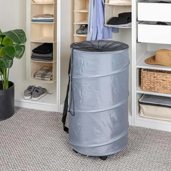 Household Essentials Rolling Pop Up Laundry Hamper Gray {4}