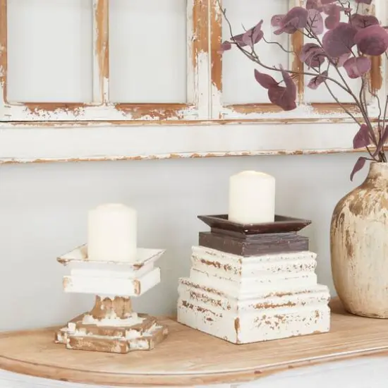White Wood Vintage Candleholder Set {8}