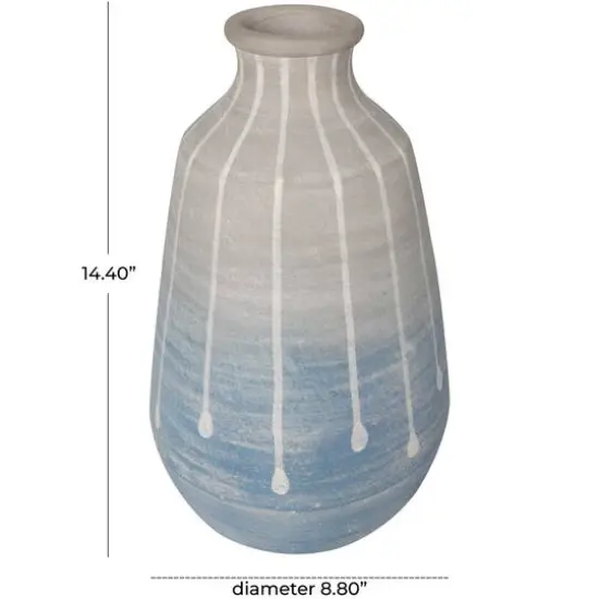 14" Blue & Gray Ombre Ceramic Abstract Drip Vase {10}