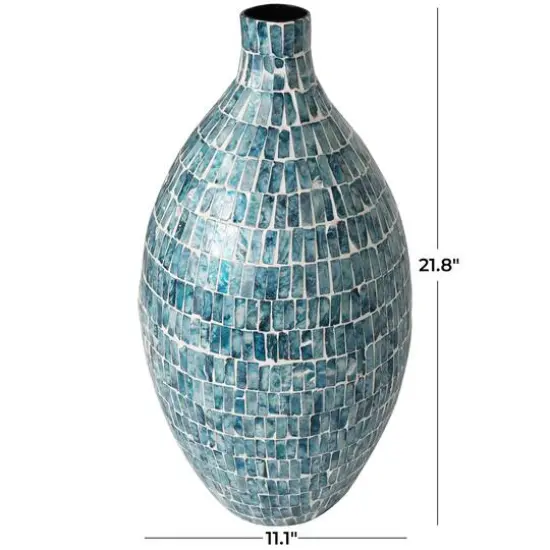 22" Blue Mother of Pearl Handmade Mosaic Inspired Vase {10}