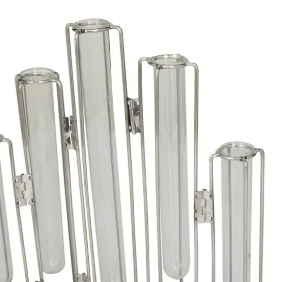 Silver Glass Tube Vase with Metal Stand 11" x 2" x 12" {4}