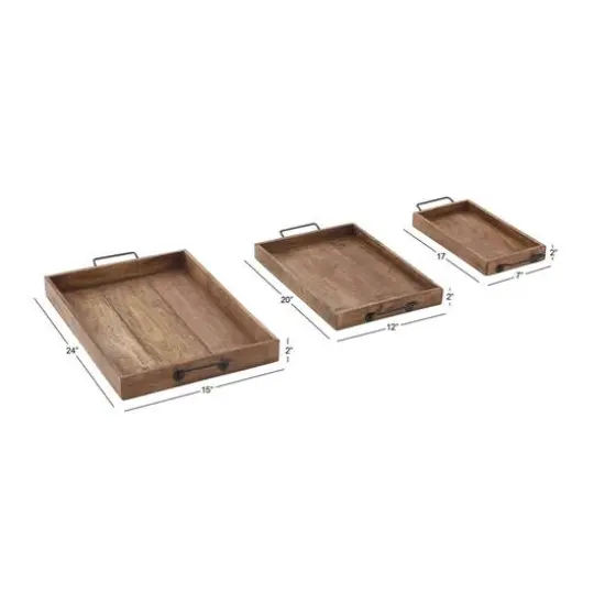 Rustic Brown Mango Wood Tray Set {8}