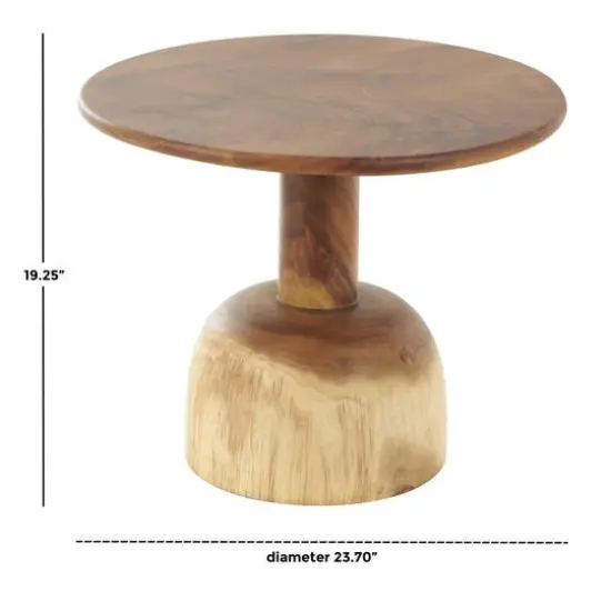 23.75" Brown Wood Handmade Coffee Table with Rounded Block Base {8}