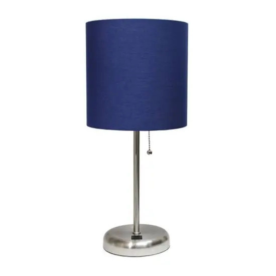 Creekwood Home 19.5" Oslo USB Port Table Lamp Brushed Steel/Navy Blue Shade {1}