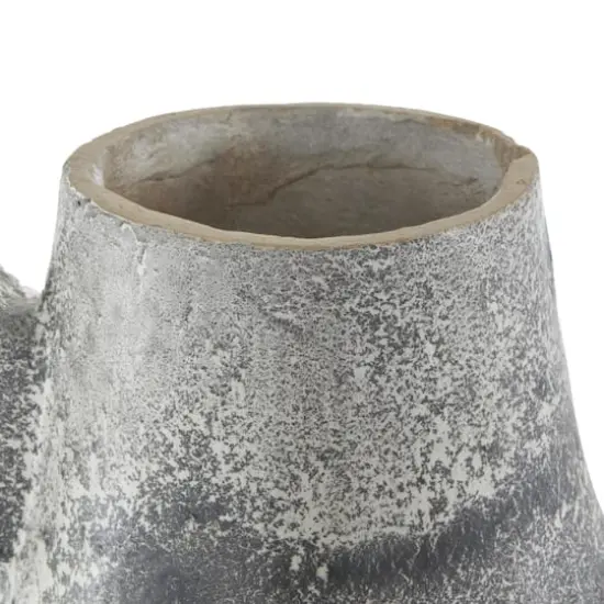 16" Light Gray Paper Mache Distressed Fluted Vase with Ring Handle {8}