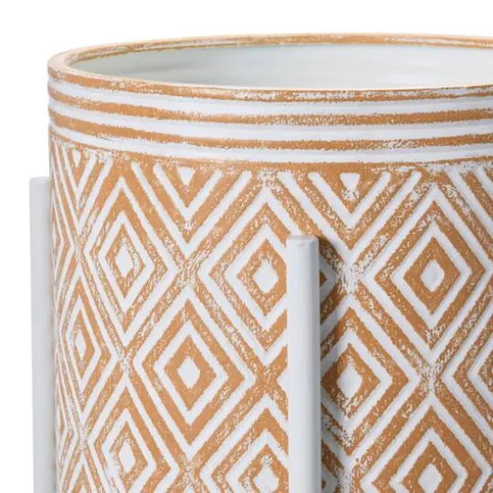 Hello Honey® White & Terracotta Boho Embossed Metal Planters with Stands Set {9}