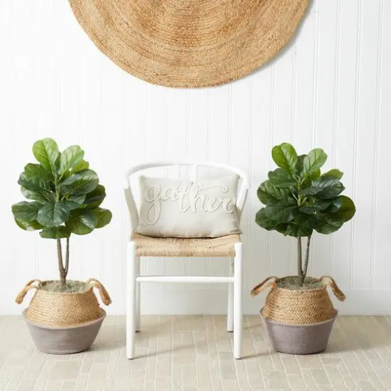 3ft. Artificial Fiddle Leaf Fig Tree With Handmade Cotton & Jute Woven Planter Set DIY Kit Gray {12}