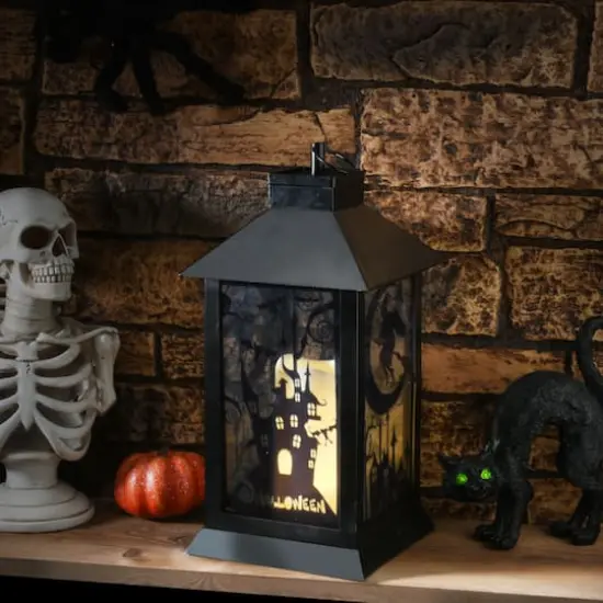 16" Black Halloween Haunted House Lantern {3}