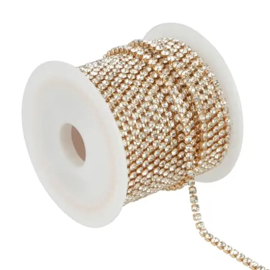 5yd. Glass Rhinestone Chain Spool by Bead Landing&trade; Clear/Gold Finish {1}