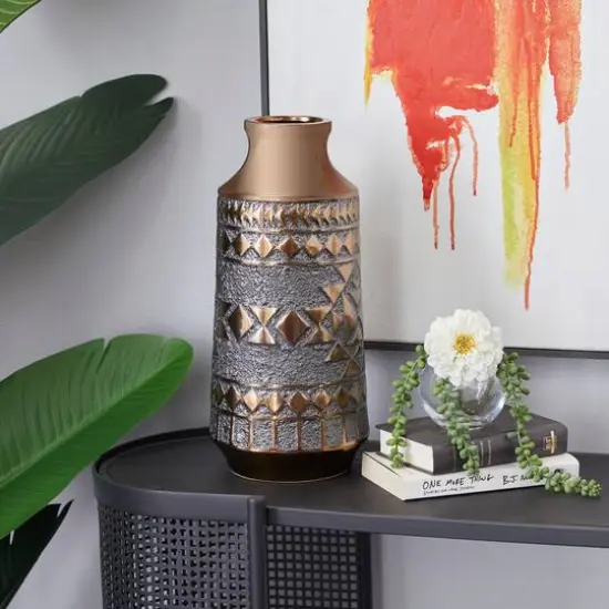 Gold Porcelain Contemporary Vase 16" x 7" x 7" {8}