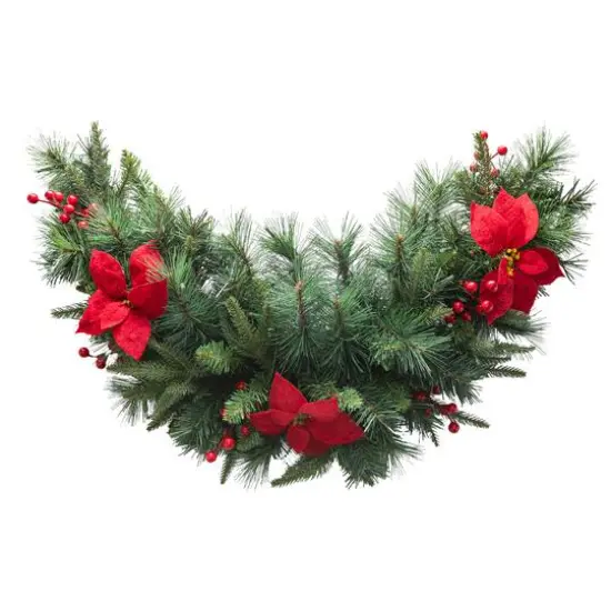 Glitzhome&reg; 3ft. Pre-Lit Pine, Poinsettia & Berries Christmas Swag {7}