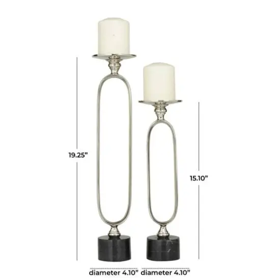 Silver Aluminum Modern Candle Holder Set, 15'' & 19'' {7}