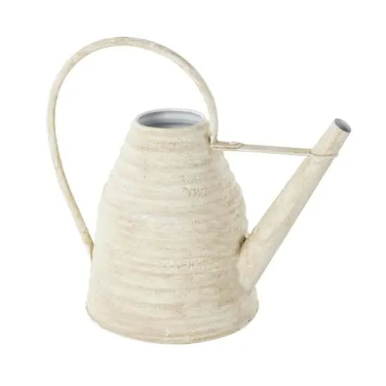 14" Cream Metal Beehive Shaped Watering Can Planter {4}
