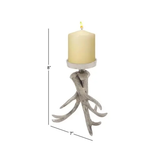 8" Silver Aluminum Traditional Candlestick Holder {6}