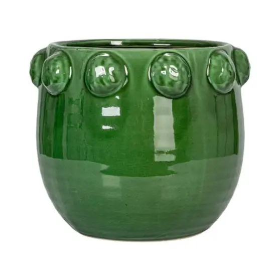 Hello Honey&reg; 10.5" Green Raised Dots Terra Cotta Planter {6}