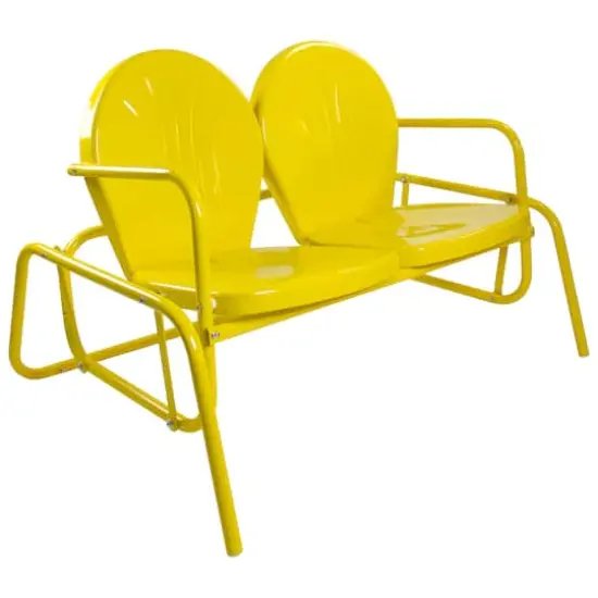2-Person Outdoor Retro Metal Tulip Double Glider Patio Chair Yellow {4}