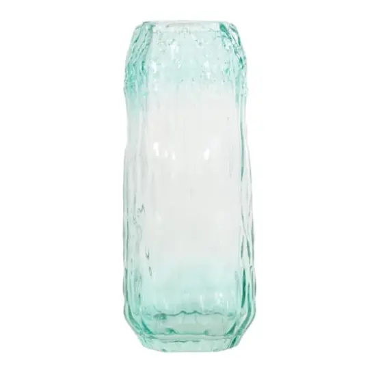 11" Green Ombre Handmade Abstract Textured Rectangular Glass Vase {6}