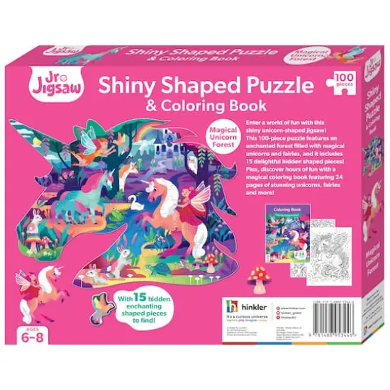 Hinkler Jr. Jigsaw Magical Unicorn Forest Shiny Shaped 100 Piece Puzzle & Coloring Book {5}