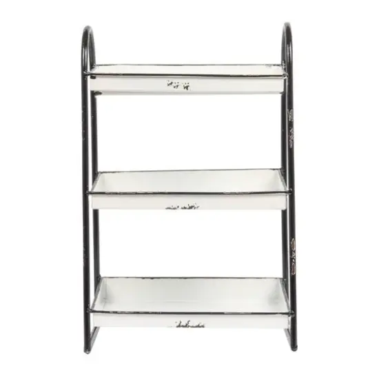 Hello Honey&reg; 15.4" Distressed White 3-Tier Metal Tray with Black Frame {7}