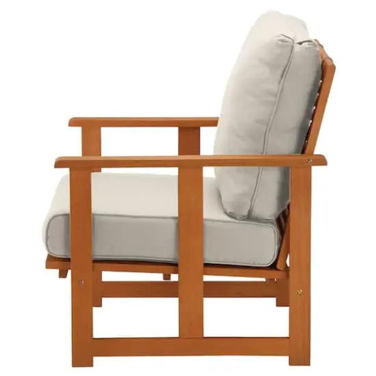Beige Eucalyptus Grandis Wood Cushioned Club Chair {4}