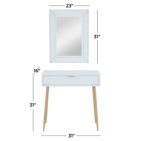 Set of 2" White Wood Contemporary Console Table with Mirror, 31" x 31" x 16" {9}