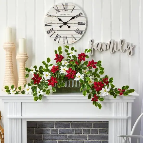 39&rdquo; Poinsettia & Variegated Holly Artificial Plant in Decorative Planter {4}